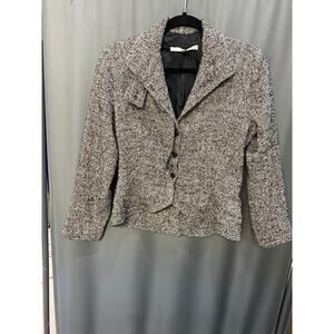 Diane Von Frustenberg Suit jacket  Women's 8 Gray Tweed Long Sleeve Collared C6